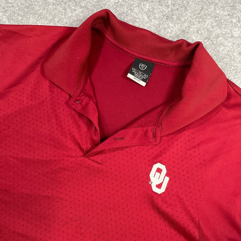 Nike Mens Polo Shirt XL Red Oklahoma Sooners Dri-FIT Perforated Activewear
